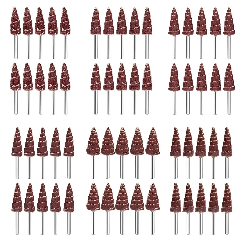

SUNJOYCO 60PCS Abrasive Flap Wheel Sander, 1/8" Shank Cone Shape Abrasive Sandpaper Grinding Head Rotary Tool for Polishing