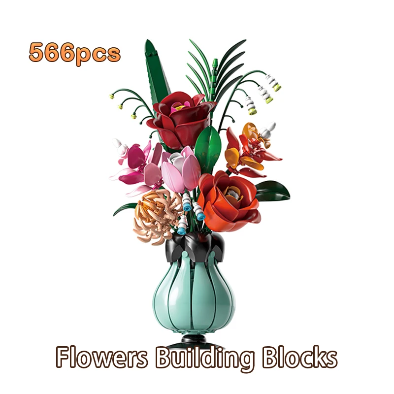 

Simulation Bouquet Building Blocks Assembly Model Flowers Plant Ornaments MOC Technical Bricks for Girl DIY Decoration Gifts