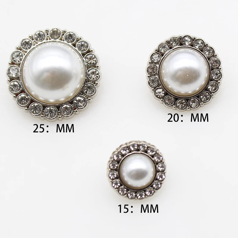 ZMASEY New 10 Pieces Alloy Shiny Rhinestone Pearl Clothing Buttons, DIY Needlework Handmade Decorative Sewing Accessories