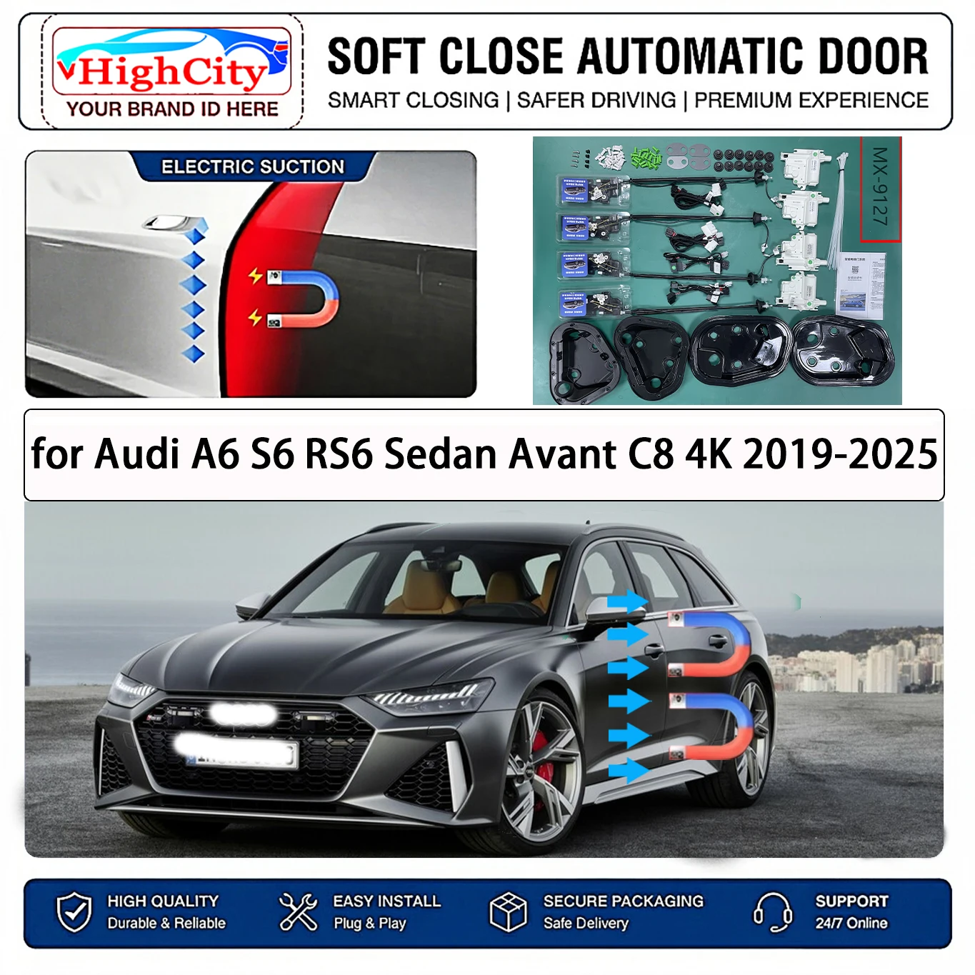 for Audi A6 S6 RS6 Sedan Avant C8 4K 2019-2025 OEM Electric Suction Soft Close Door Kit Smart Anti Pinch Auto Cinch Latch System