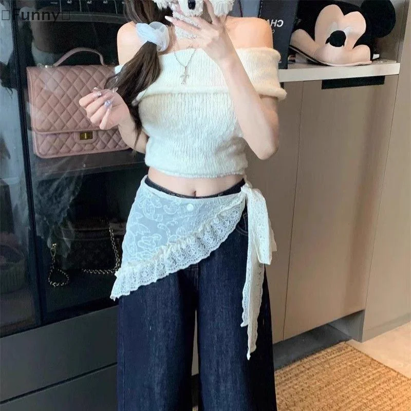 [面白い] 夏レースバンダナスカーフ韓国スタイル三角形ネッカチーフボヘミアンウエストベルト女の子のための田舎の写真アクセサリー