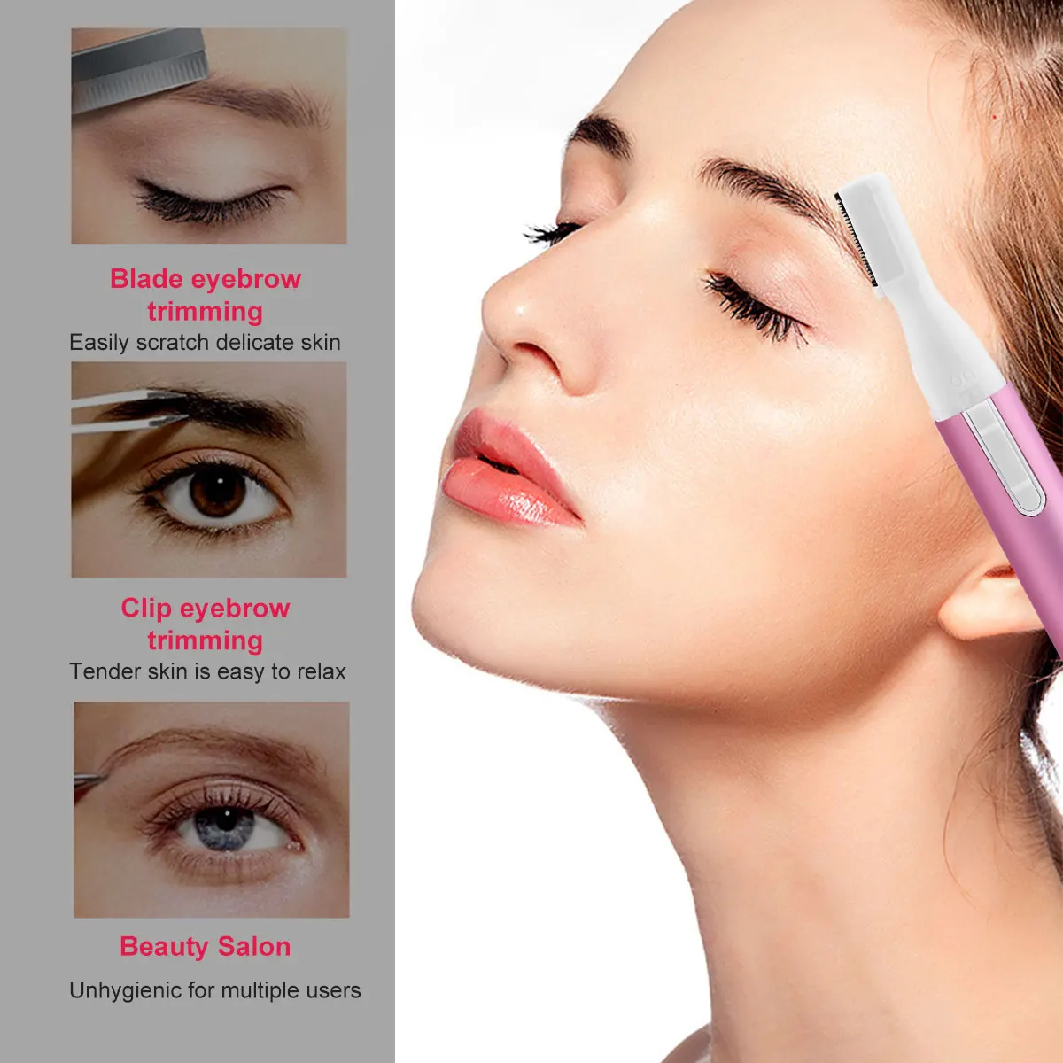 Aparador de sobrancelha portátil modelador de sobrancelha elétrico indolor para mulheres homens removedor de pêlos faciais alimentado por bateria com pente
