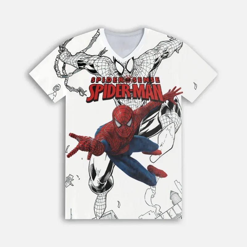 

Летние мужские и женские футболки Marvel Spider Man с воротником с 3D цифровым принтом и короткими рукавами, спортивная скоростная сушка