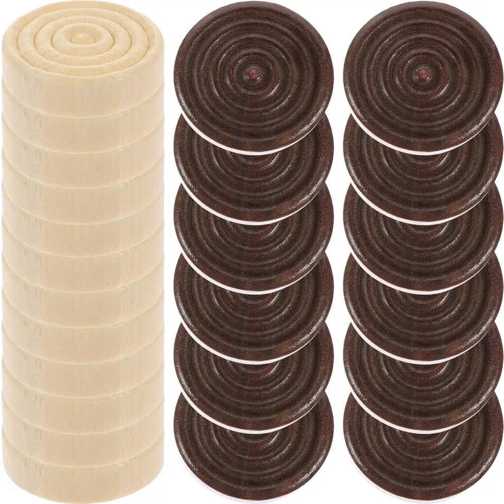 

24 Pcs Pieces Wooden Checkers Round Lightweight Chess Games Board Game Accessories Kids Educational Toy Sturdy