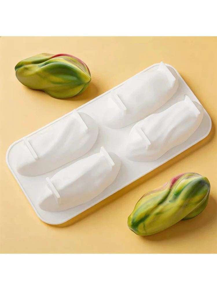 Molde de Silicona de 4 Cavidades para Chocolate con Diseño de Pistachos, Molde para Pastel de Mousse, Herramientas para Hornear Postres, Utensilios de Cocina de Grado Alimenticio