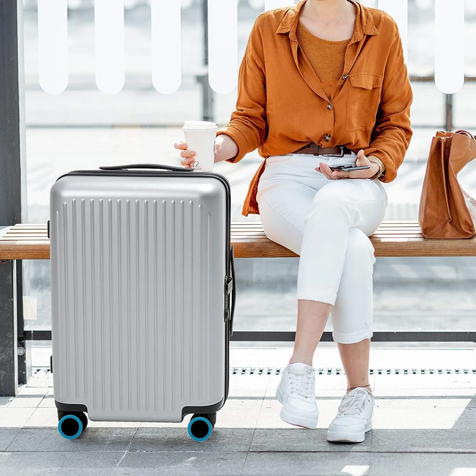 

8pcs Luggage Wheels Protectors Silicone Shock Absorption Noise Reduction Anti Slip Suitcase Travel Accessories Compatibility