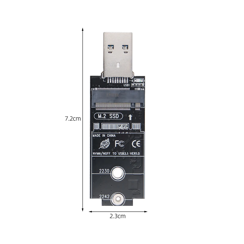 USB 3.2 GEN2 USB-A / Type C Riser M.2 SSD Adapter B+M/M Key for M2 SATA Protocol SSD NVME SSD Dual Protocol RTL9210B Chip 10Gbps