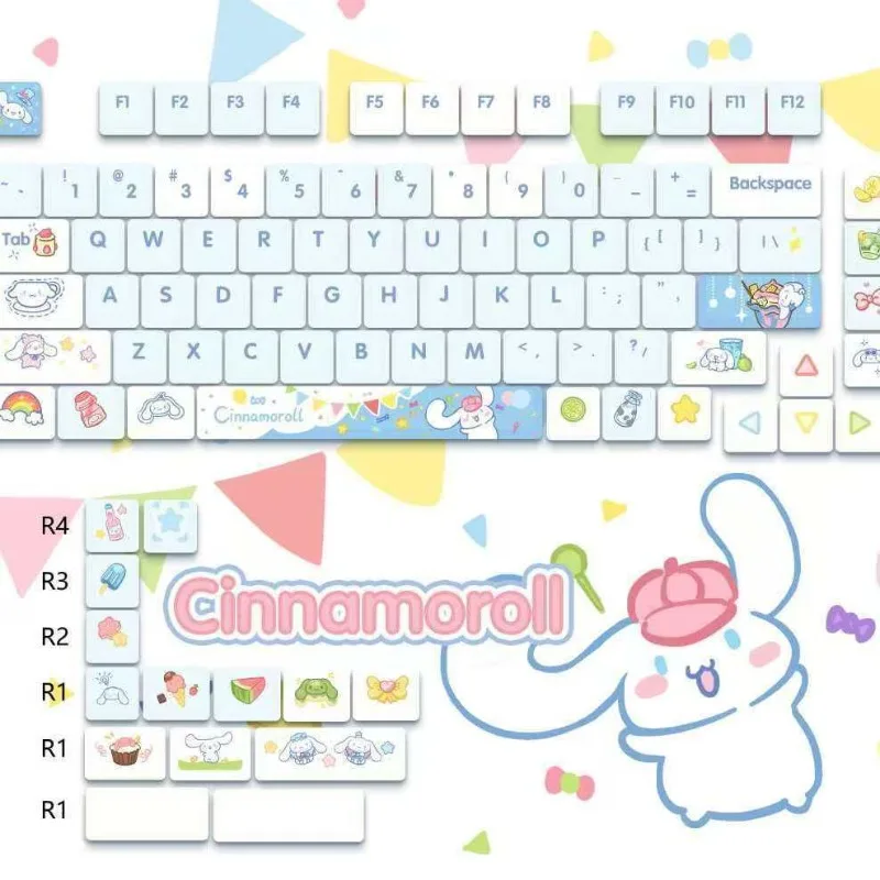 Sanrio Kawaii Cinnamoroll Keycaps  Cartoon Style PBT Mechanical Keyboard 95 Key Caps MDA Highly Cute Keyboard Accessories