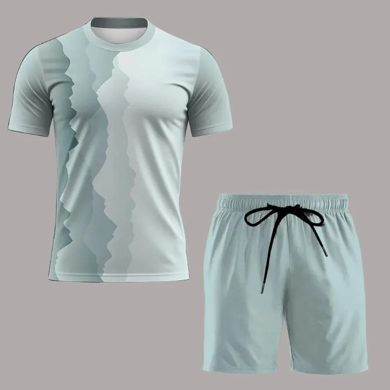 2025 Outdoor Tennis Sportswear Summer Running and Fitness Set Fashion 3D Printed Men's Short Sleeved T-shirt Shorts 2-piece Se