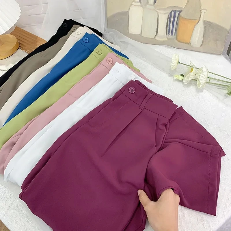 Vintage Multicolor Straight Pants Women High Waist Solid Casual Chic Trousers Female Korean Spring Summer Office Lady Suit Pants