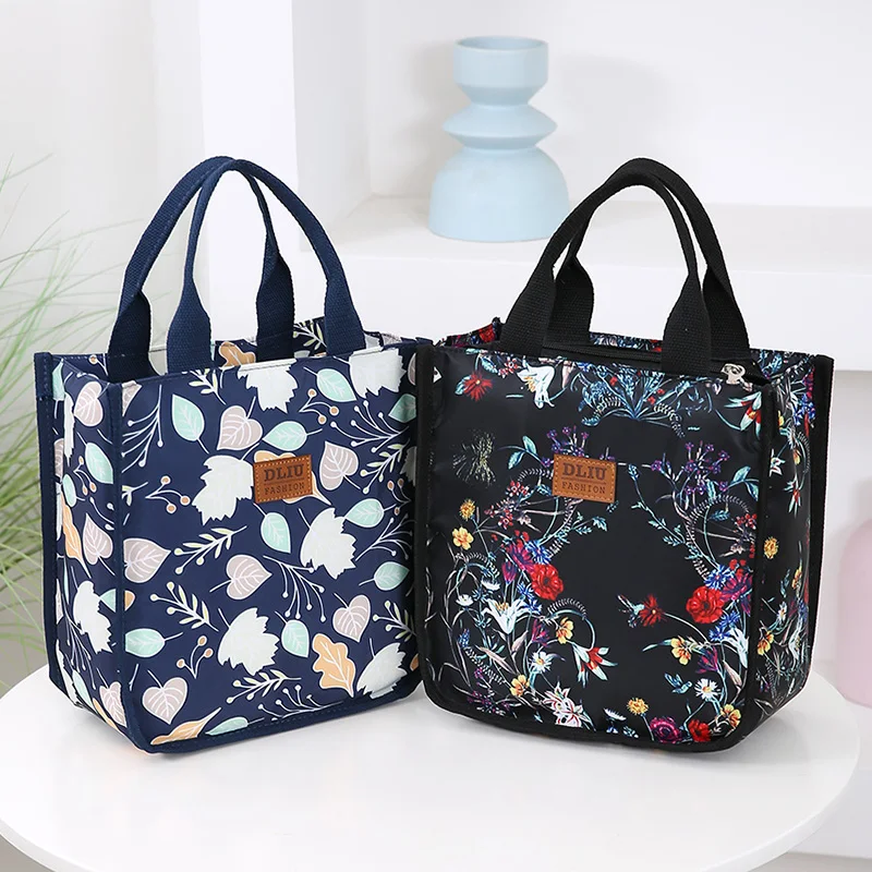 New chunky nylon printed fabric handbag, portable lunch box bag for work, daily storage bag for mommy