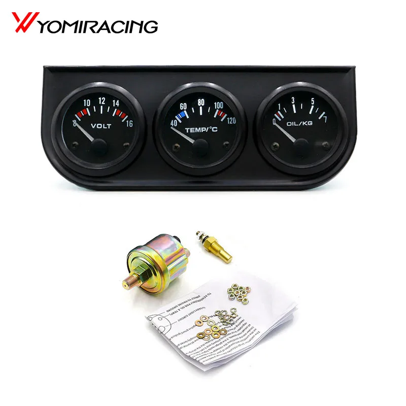 52MM 3 In 1 Oil Pressure Gauge + Volt meter + water temp gauge Kit Volt meter with sensor Oil Temperature Gauge Triple Meter