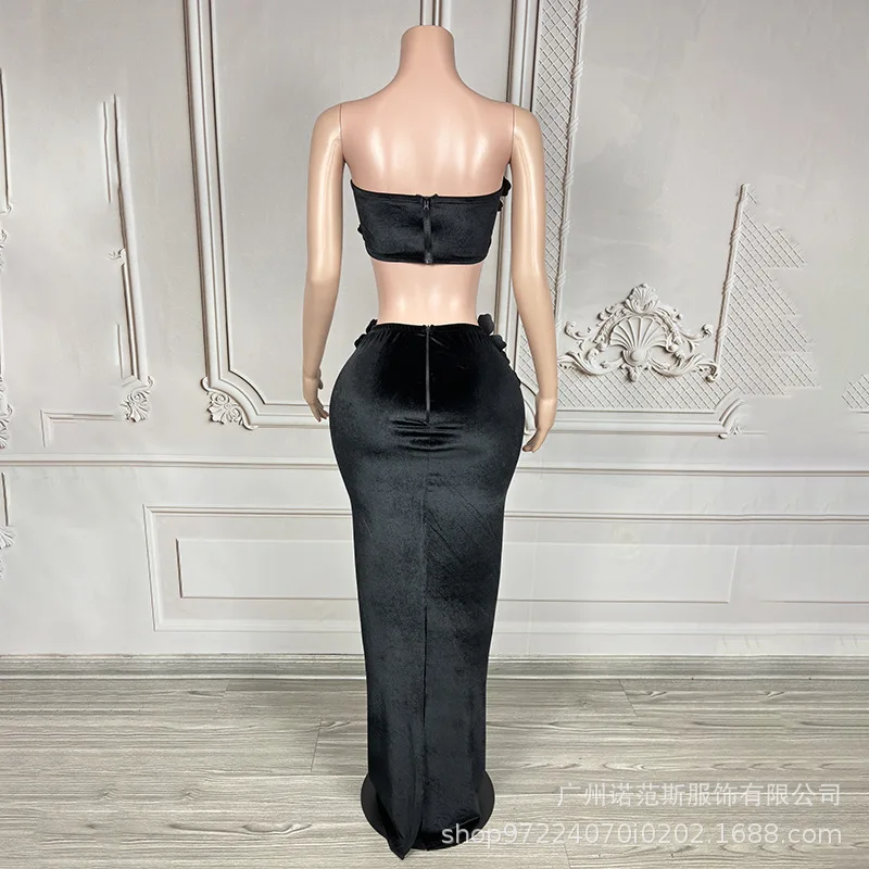 Borstomslag Driedimensionale bloemfluwelen splitpak Prestatiepak Zangeres High-end sfeervolle jaarvergaderingjurk