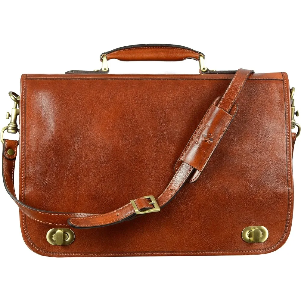 

Leather Briefcase for Men - Italian Full Grain Leather Laptop Bag - Messenger Bag - Gift Box Included