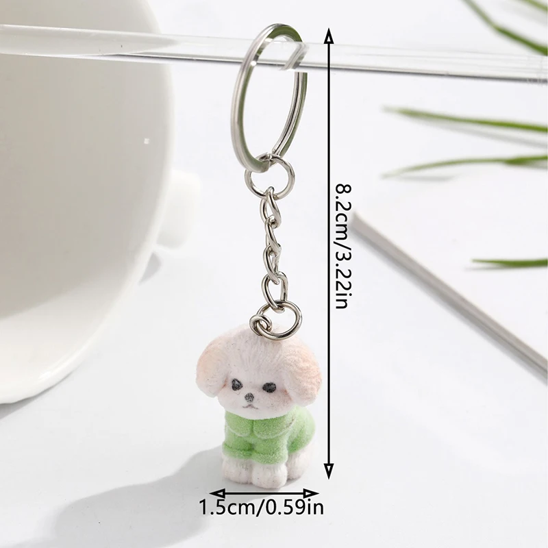 Kawaii 3d Flock ing Hund Schlüssel bund kreative Cartoon Welpen Schlüssel ring niedlichen Plüsch Schlüssel halter Tasche Anhänger Rucksack Ornament