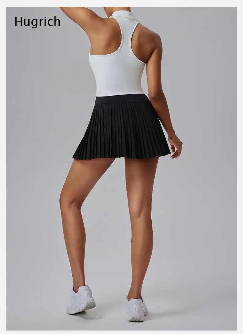 Ladies Lightweight Quick Dry Sports Skort All Pleated Design Hidden Inner Short Pocket High Waist Running Skirt