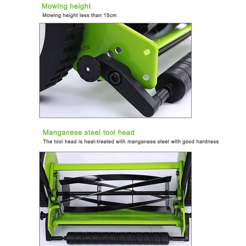 16 Inch 4 Wheels Hand Push Lawn Mower Multifunctional Garden Grass Trimmer Small Lawn Maintenance Tools Accessories