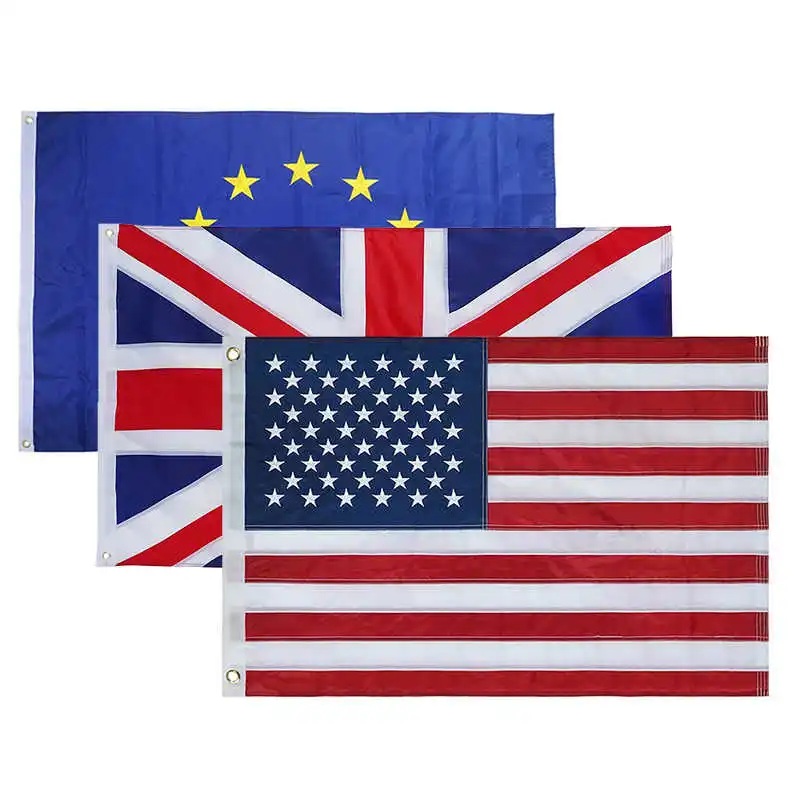 

Embroidered American Flag USA UK EU 90x150cm Oxford Nylon Stitched European Union Union Jack US British Flags Banners Decoration
