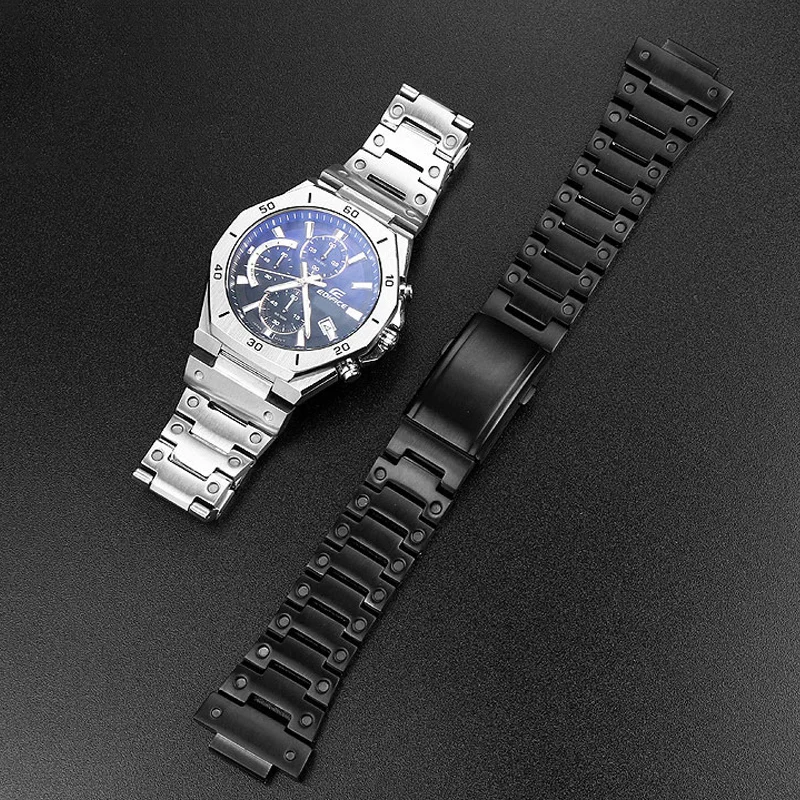 WatchBand For Casio Edifice Series GST-B400 EFB-680 CL-7A ECB-10D 14mm Solid Stainless Steel Metal Watch Strap Bracelet