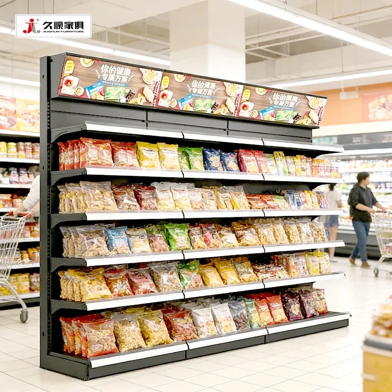 custom.Jiushun Sturdy Wall-Mounted Advertising Exhibition Shelves Supermarket Retail Stores and Groceries Display