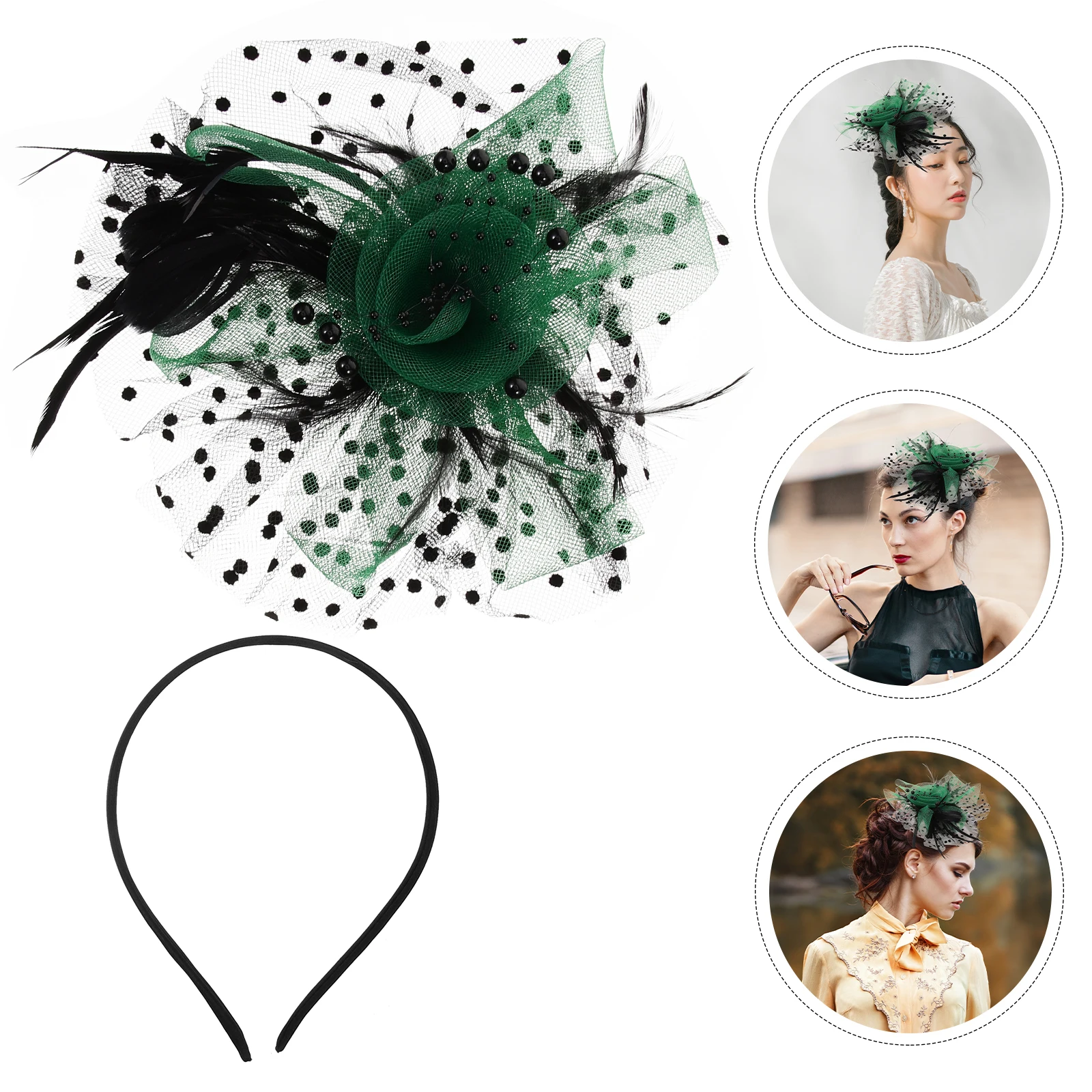 

Color-blocked Mesh Hairclip Headband Elastic Fascinator Hat Wedding Party Banquet Tea Bridal Headdress Adjustable Size