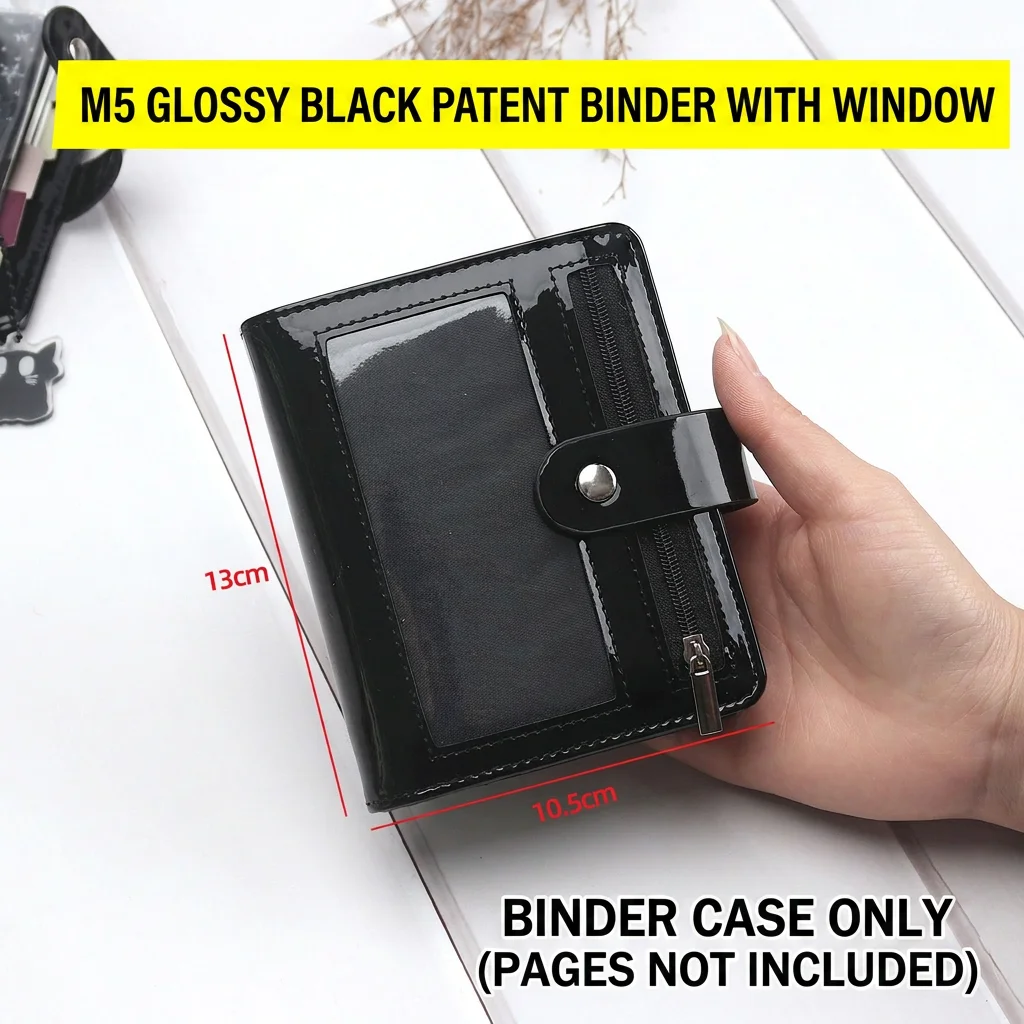 Patent Leather Journal Portable Loose Leaf Notebook M5 Sized Notebook Stylish Zipper Pocket Notebook For Note Taking Daily