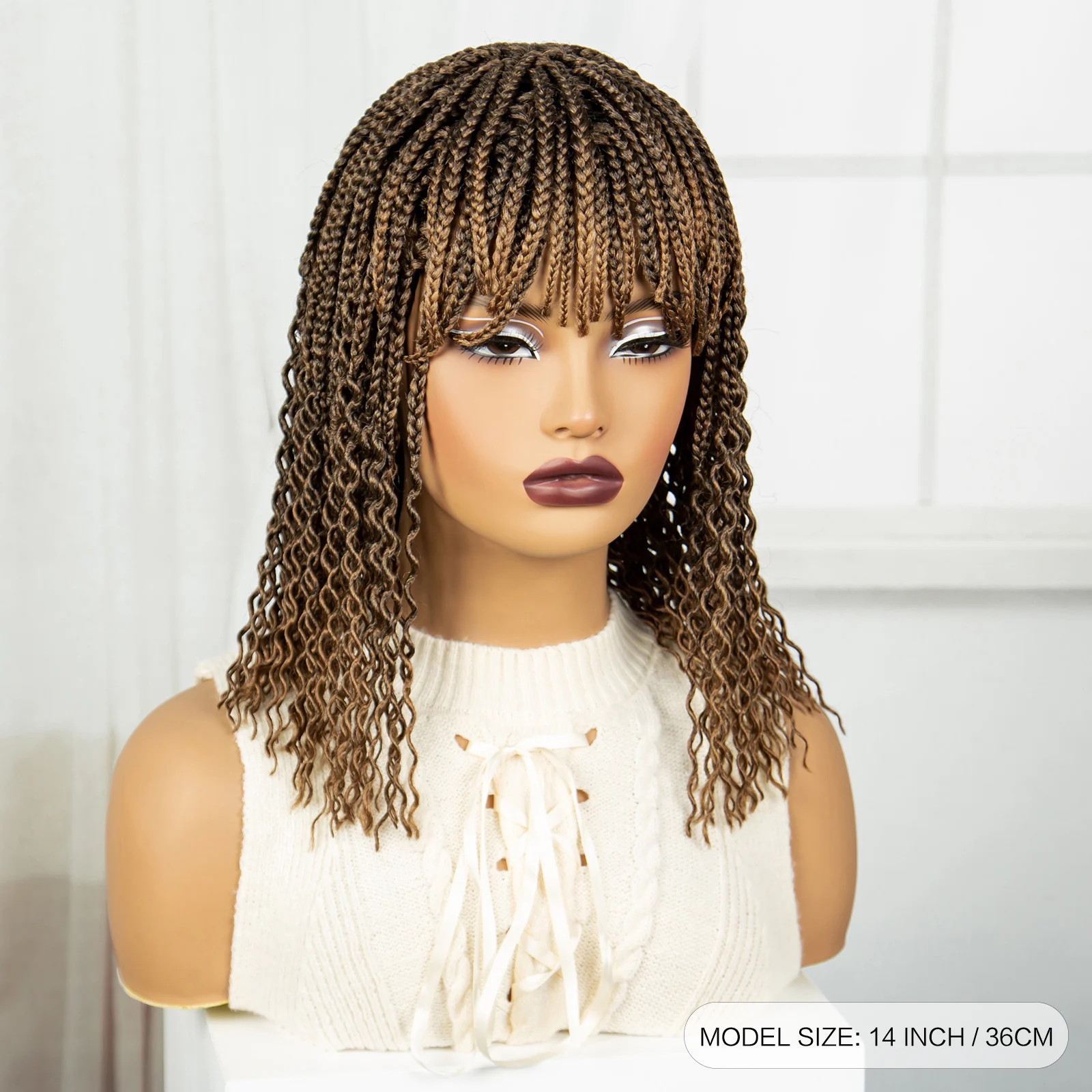 14 Inch Synthetic Braided Wigs Full Machine Made Wigs Rose Net Wigs 1B-30 Color Curly Knotless Box Braids Wigs for Black Women