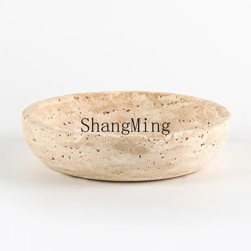 

DSA round fruit plate ornament model house sales office home imitation yellow travertine tray art light luxury decoration