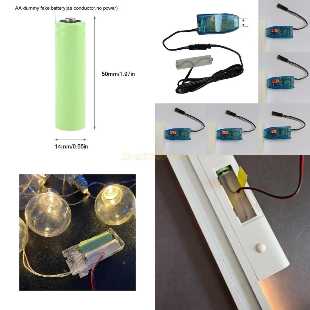 

F62C USB to 1.5V 3V 4.5V 6V 9V 12V AA Battery Replace 1-8pcs AM3 LR6 AA Batteries Adjust Power Cord