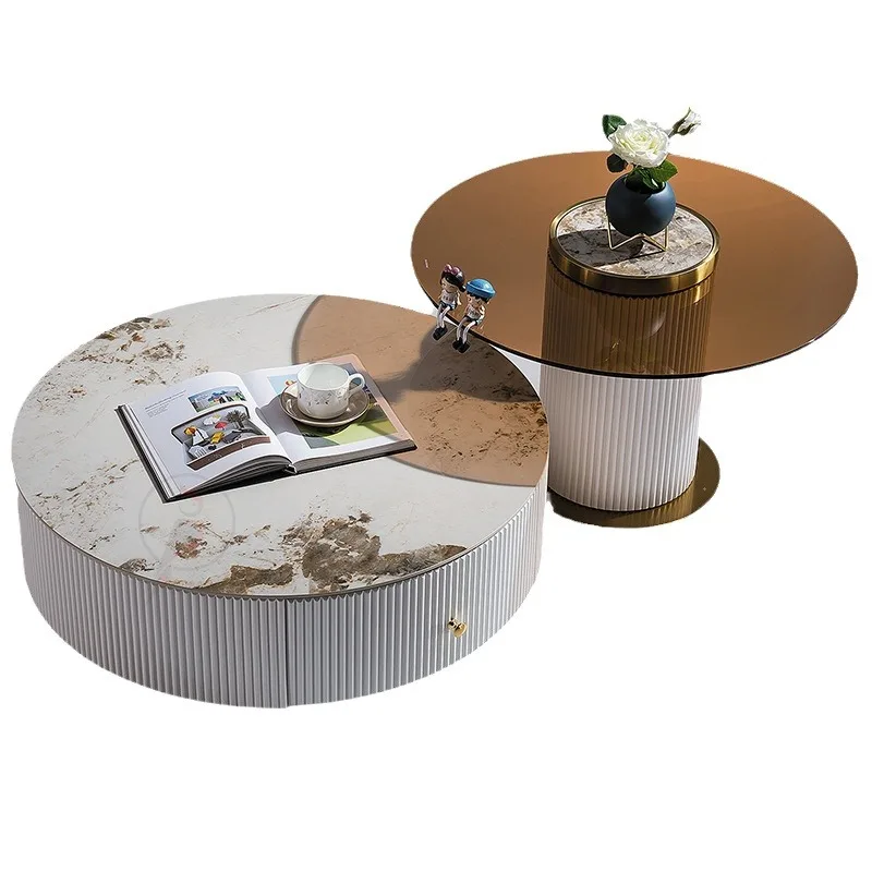 

Coffee table TV cabinet combination modern simple creative living room household size apartment round coffee table