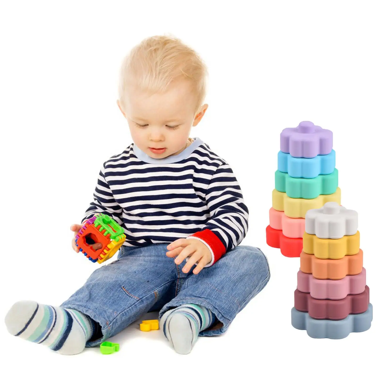 Silicone Stacking Toy Flower Shape Soft Block for Educational Toy