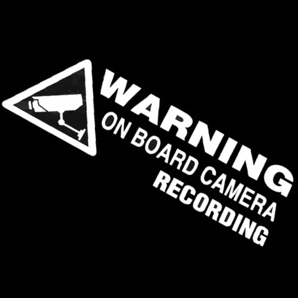 

1Pc 12x4.7cm Auto Exterior Warning on Board Camera Recording Car Window Bumper Truck White Vinyl Decoratative Decal Sticker