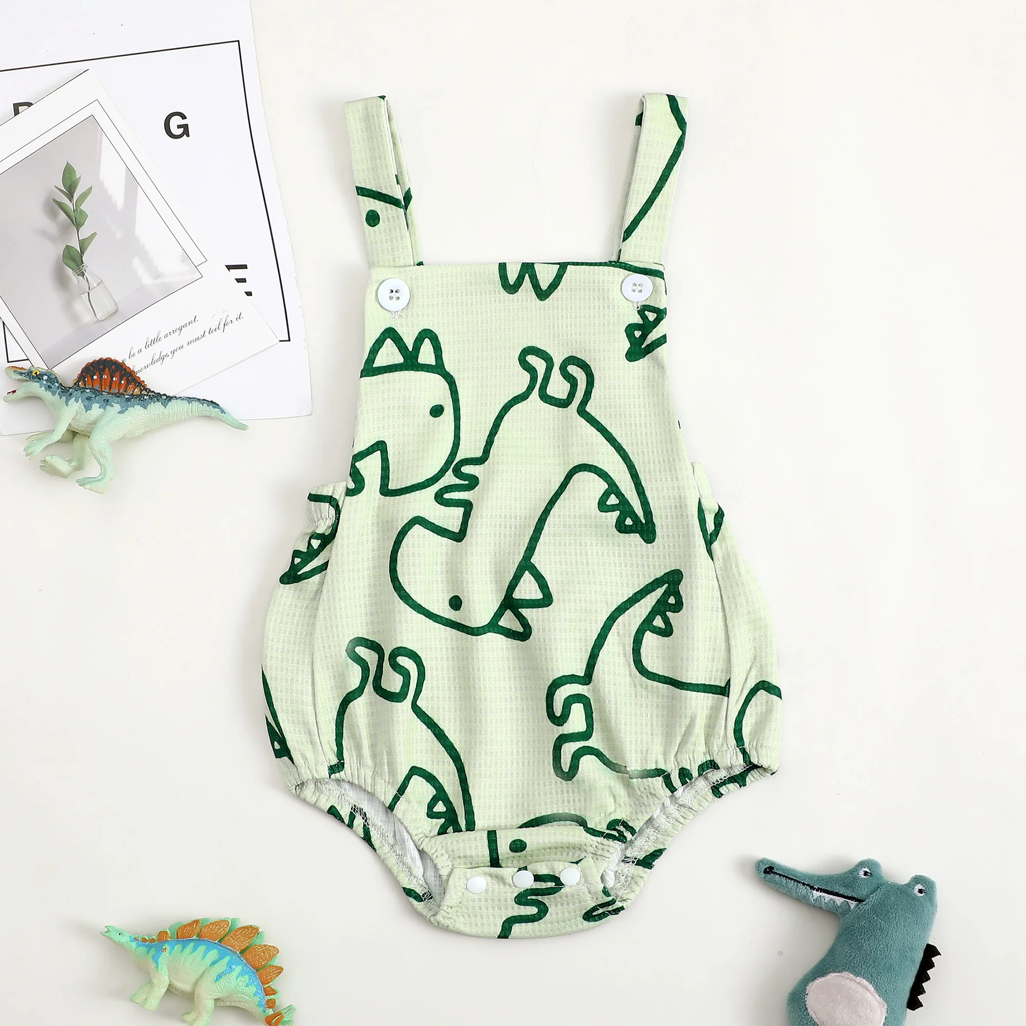 

Neutral Dinosaur Romper Baby Yarn Clothes Small T-Rex Patterned Infantile Clothing Toddler Clothes Baby Romper
