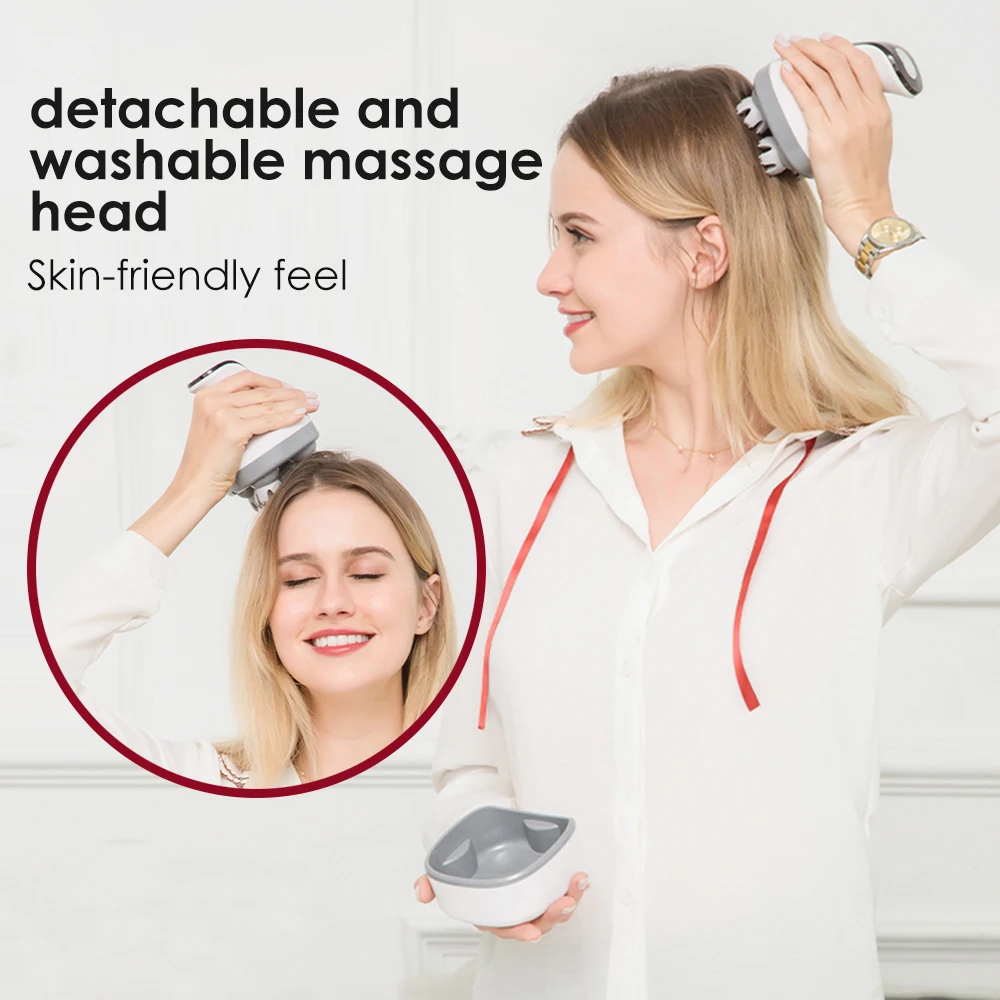 4D Smart Head Scalp Massager Wireless Electric Kneading Head Massage Machine Red and Blue Light Hair Growth Scalp Massage Device