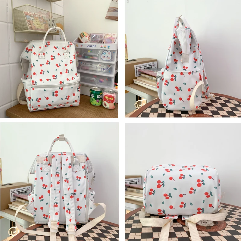 Cherry Printing Woman Backpack 2023 New Cute Schoolbag Student Book School Bag For Teenage Girls Boys High Quality Rucksack