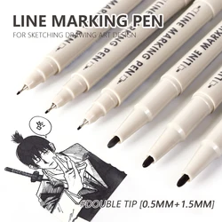 6 Pcs/Set Double Tip Line Marking Pen Drawing Manga Outlining Art Marker Brush for Sketch Painting Stationery Supplies