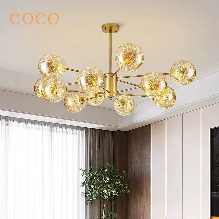 

Art New Creative Fashion Personality Ceiling Light Living Room Bedroom Decoration Black Luxury Glass Ball Ceiling Chandelier