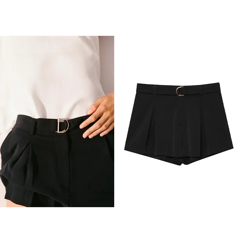 

TRAF Women Shorts With Blet Fashion Women's High Waist Shorts Pocket Simple Female Shorts