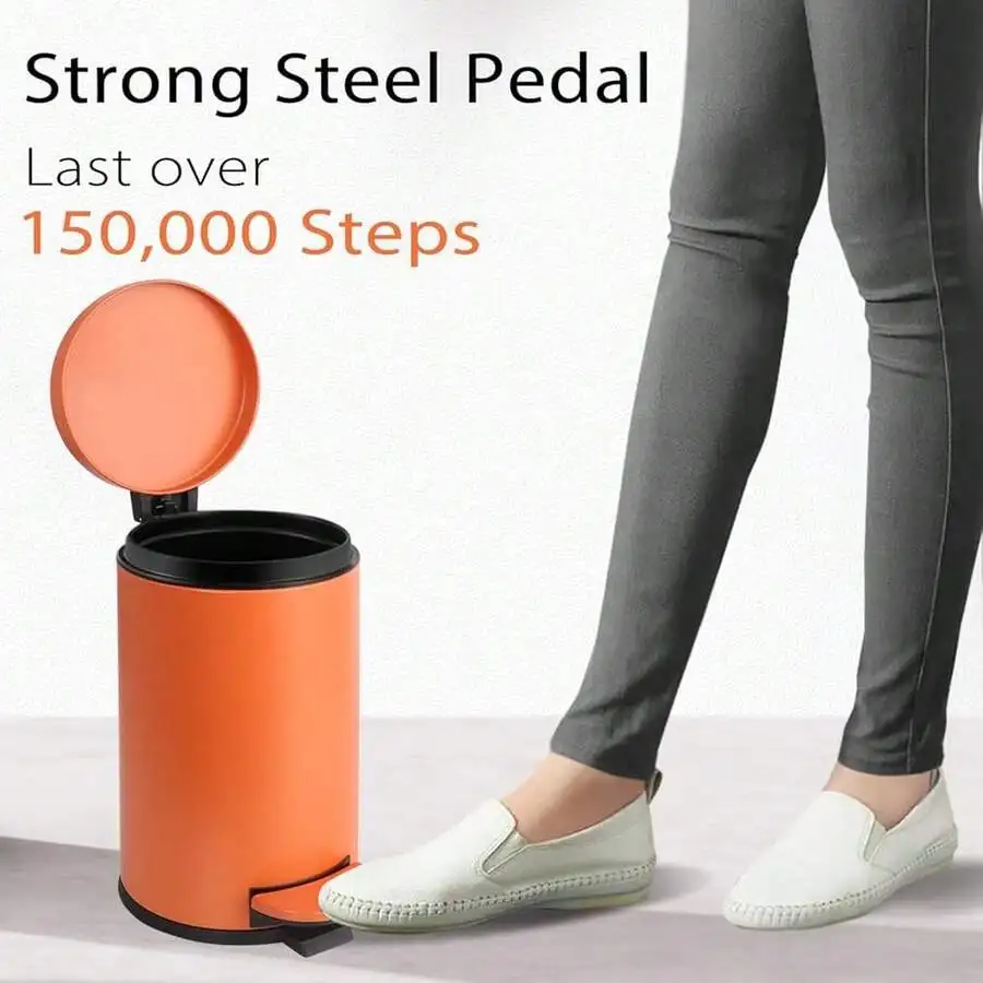 

Stainless Steel Step Trash Can With Soft Close Lid 4.5L Orange For Bathroom Bedroom Office