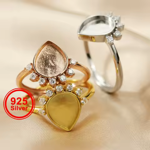 8x10MM Keepsake Breast Milk Resin Pear Bezel Ring Settings Crown Solid 925 Sterling Silver Rose Gold Plated DIY Ring 1294327