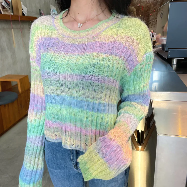 New style rainbow wool sweater good hand feel jersey  vêtements zarra femme 2022  LOOSE