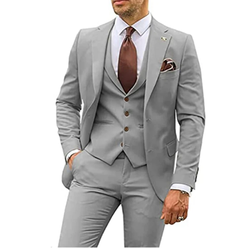 Smoking masculino slim fit para noivo, ternos de casamento bege, melhor traje de festa formal masculino, 3 peças, 2023