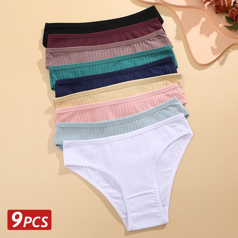 9 Teile/satz Frauen Baumwolle Höschen Sexy Low Rise Unterwäsche Einfarbig Briefs Weiche Unterhose Weibliche Bequeme Stretch Dessous