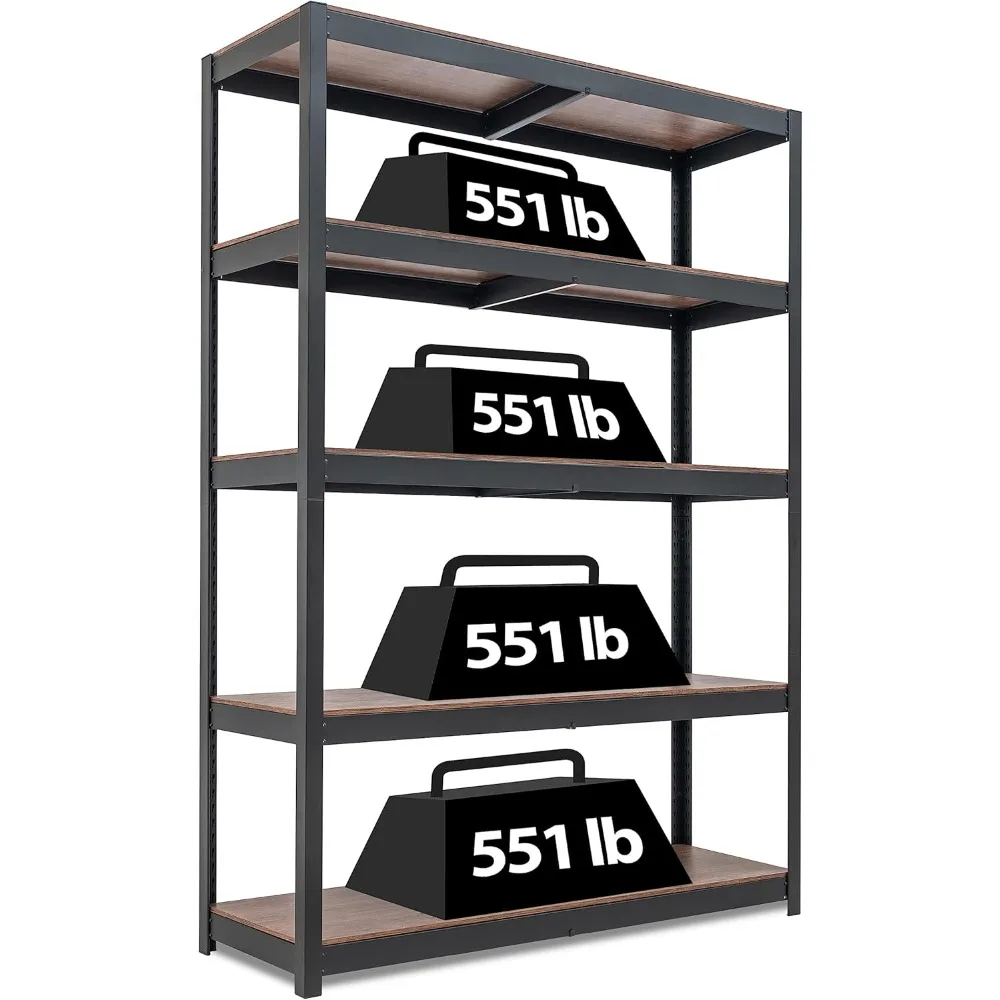 

House 48" Wide Heavy Duty Garage Storage Shelving Adjustable 5-Tier Metal Shelves Laminated Wood Organization