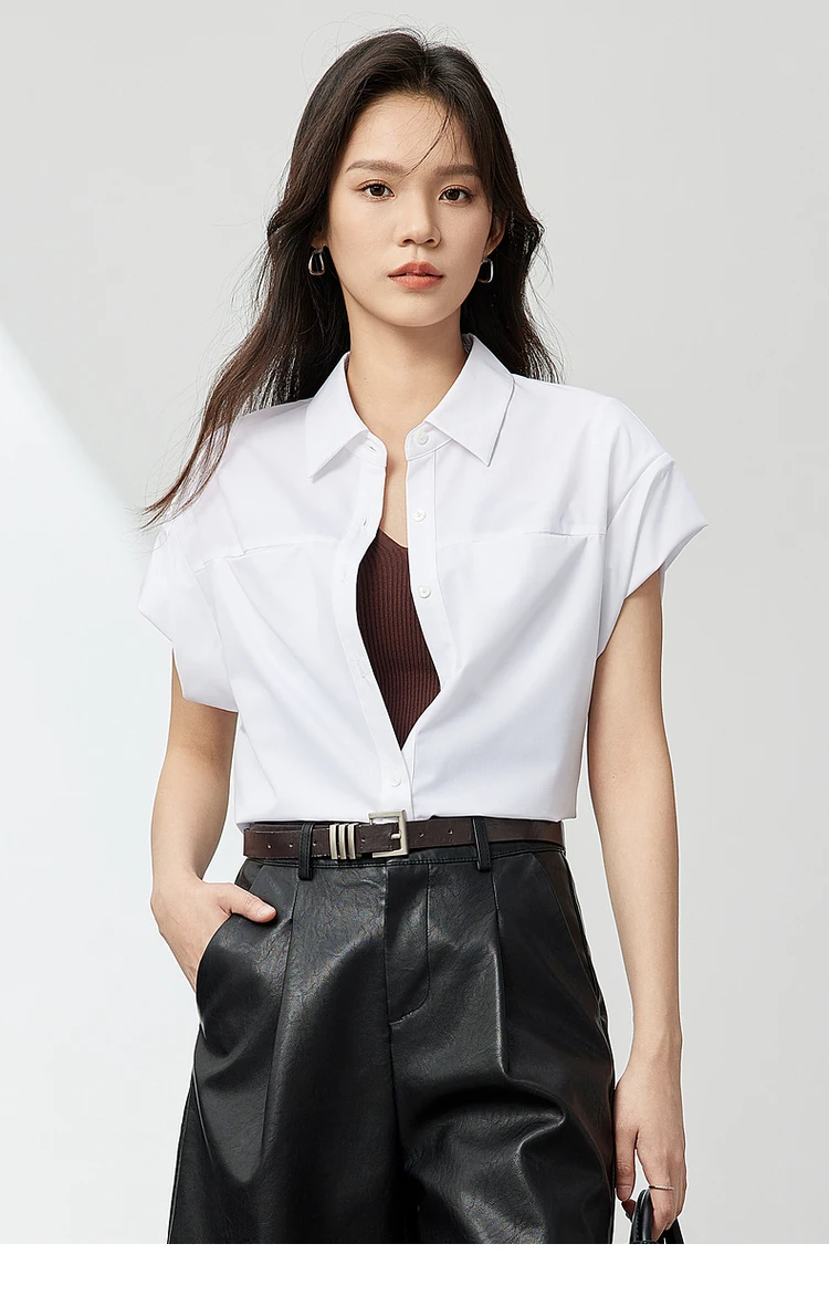 SENTUBILA White Thin Lapel Sleeveless Shirt Woman 2024 Summer Simple Solid Polo Collar Button Up Shirts & Blouses 142C54431