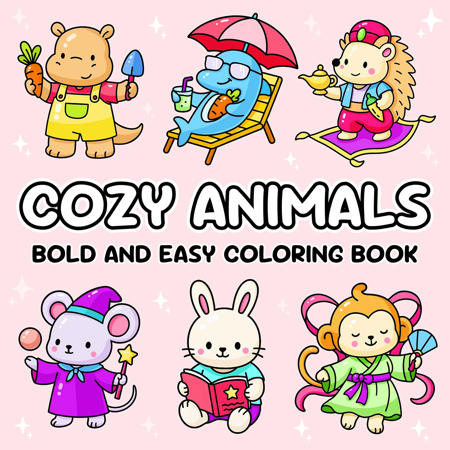 COZY ANIMALS Bold and easy Patterns Coloring Book for Adults & Children Cute Drawing Book Perfect Gift for Party and Birthday