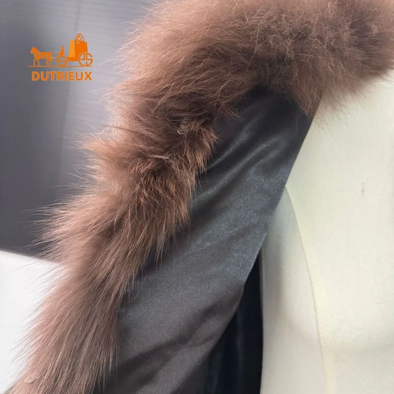 겨울 여성용 중간 길이 정품 여우털 코트, 100% 진짜 여우털, 오피스 파티 스키 패션 따뜻한 털 칼라 여성용 털 재킷