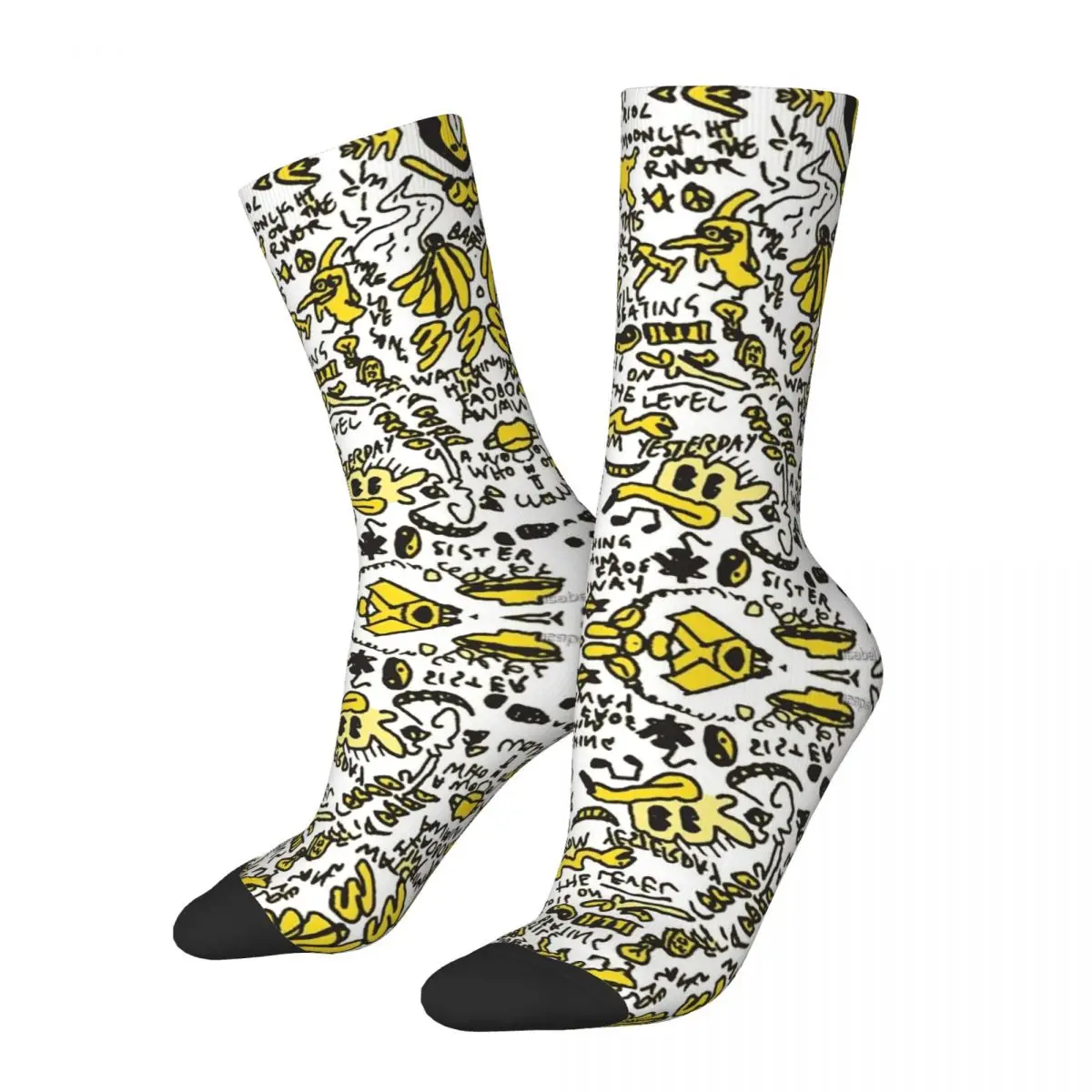 Funny Happy Men's compression Socks Mac Demarco Vintage Harajuku Doodle Art Street Style Novelty Pattern Crew Crazy Sock