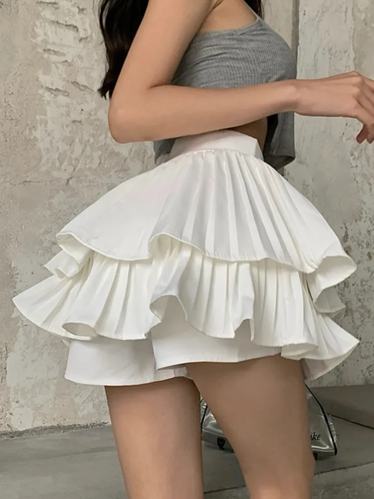 

Y2K A-line Ruffles Mini Skirt Women Summer New Solid Casual High Waist Pleated Poufy Skirt Sexy Korean Chic Clothing 2024