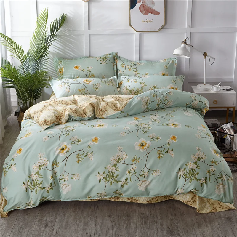 White Green Botanical Floral Duvet Cover Set Queen Reversible Gold Paisley Pattern Bedding Set Soft Microfiber Comforter Cover